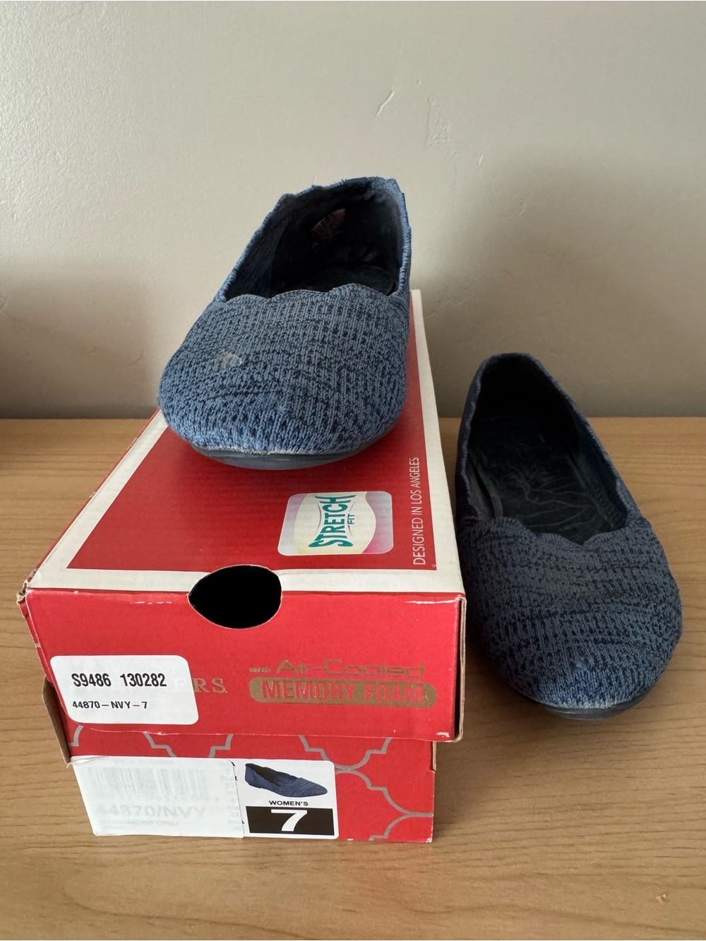 Skechers Women’s Knit Slip-On Flats in Navy Blue